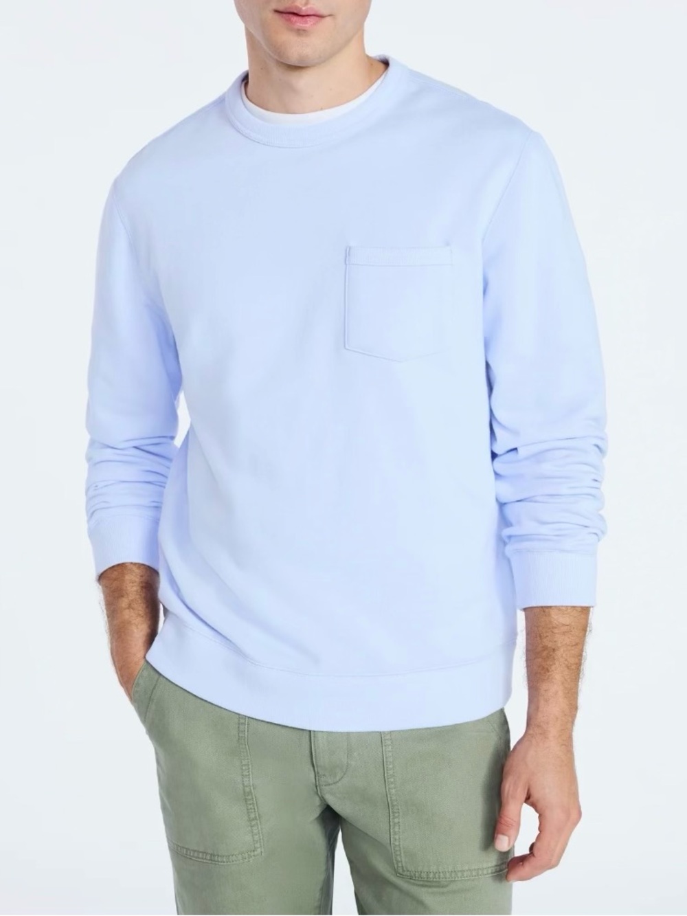 Light Blue Fleece Crewneck Pocket Sweatshirt with Long Sleeves